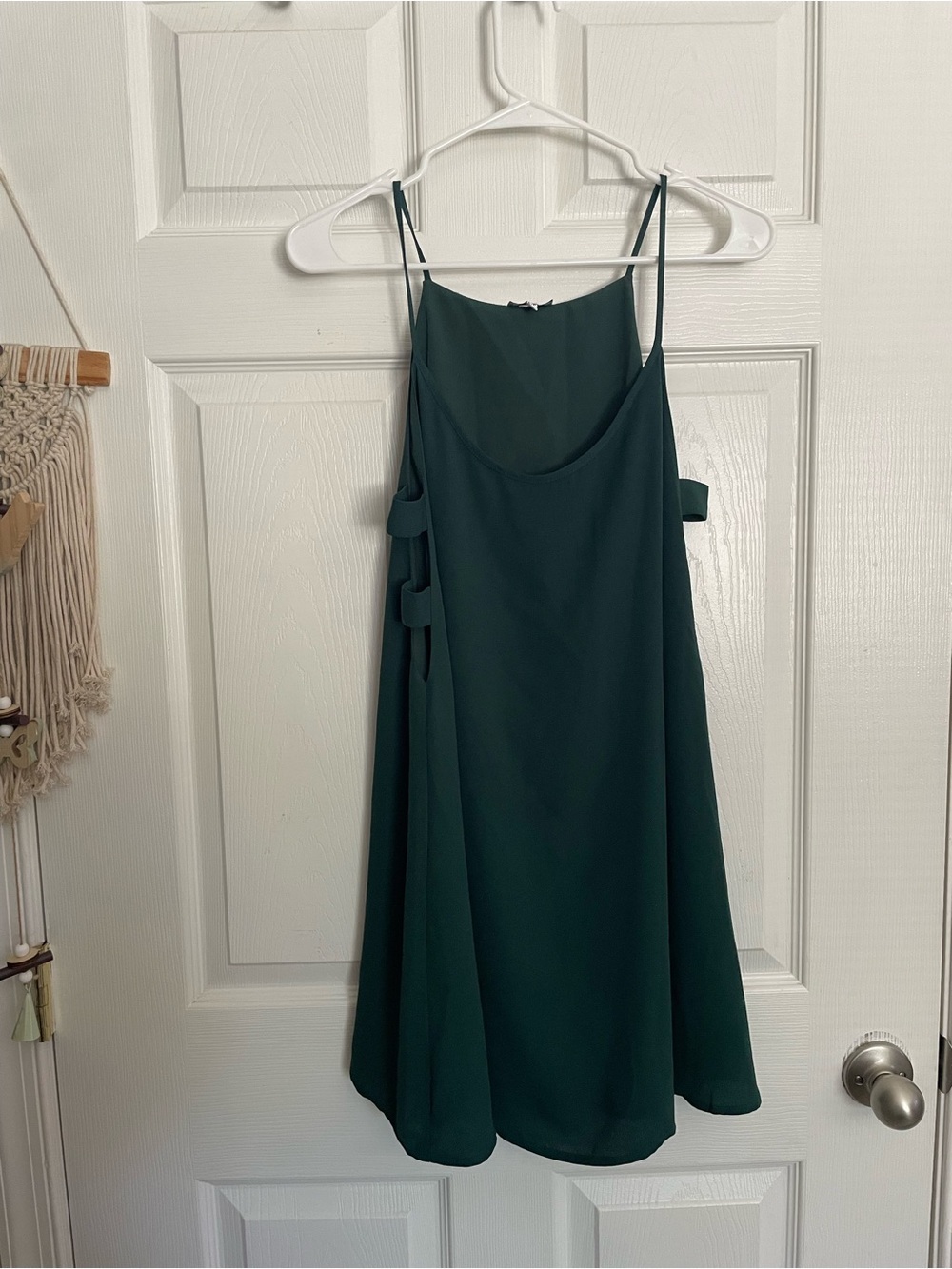 Tobi Women's size Small Dark Green Spaghetti Strap A-Line Dress w side cutouts